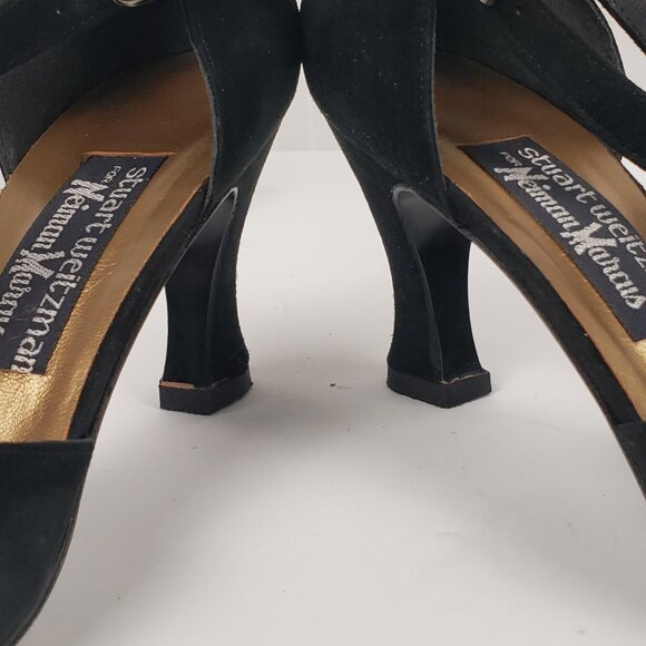 Stuart Weitzman Sz 7 Black TStrap Heels for Neiman Marcus Slits 3" Suede Shoes - Picture 16 of 16